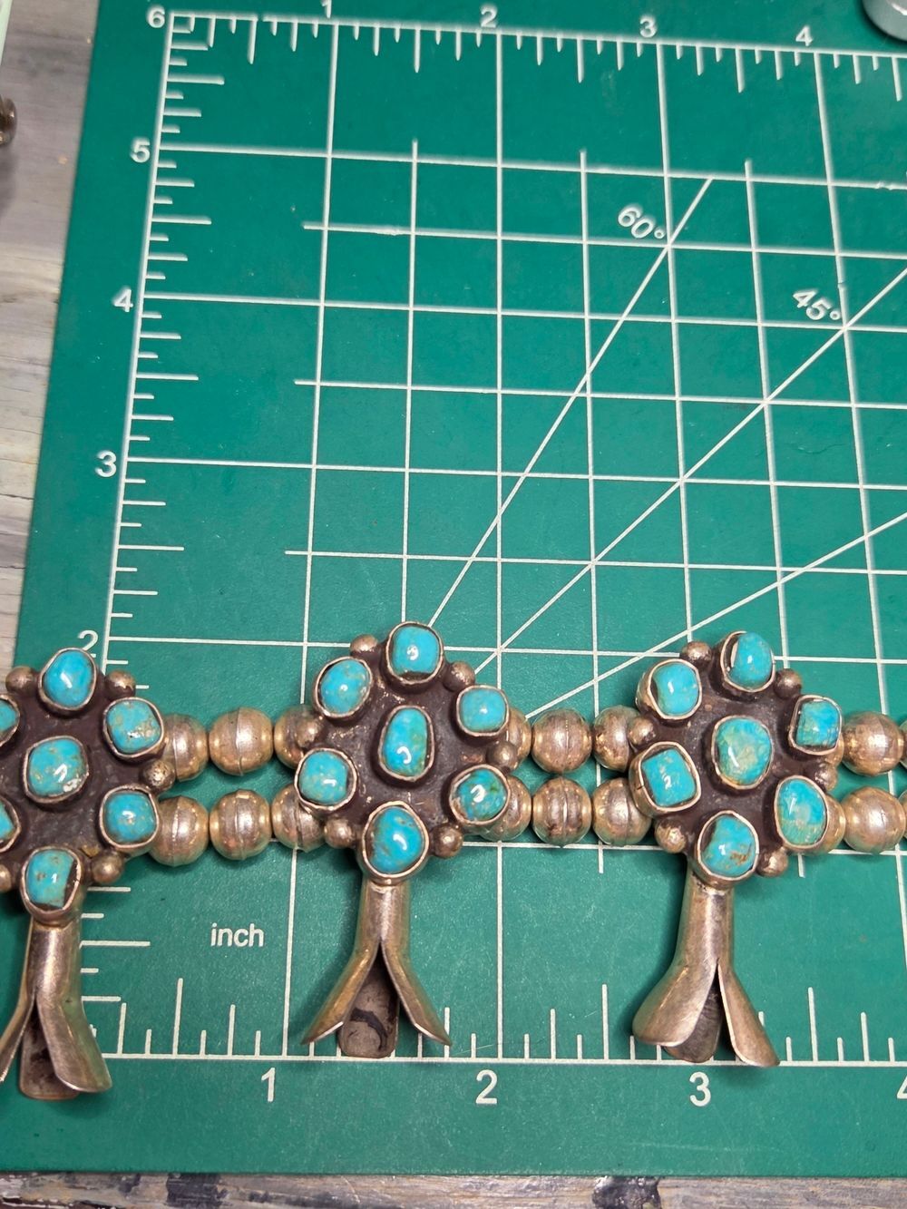 Vintage Navajo-Style Turquoise Cluster Squash Blossom Necklace, 320g - Picture 6 of 8